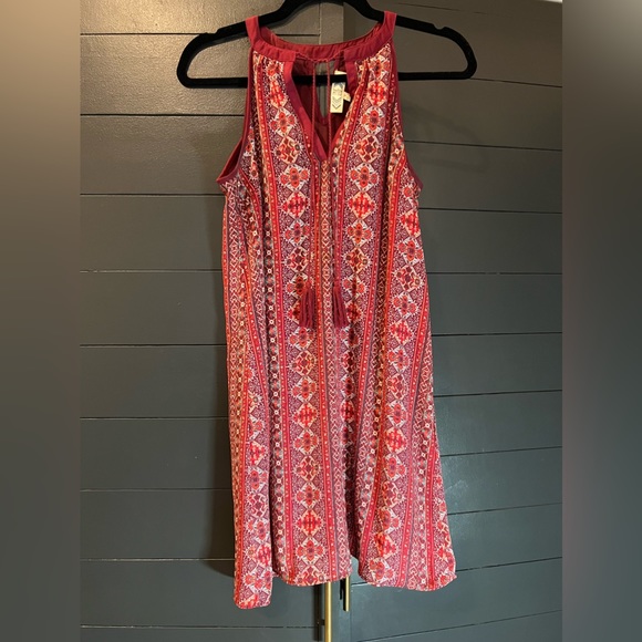Pink Rose Tunic Mini Dress Woman’s Aztec Print Halter Neck Sleeveless small - Picture 1 of 4